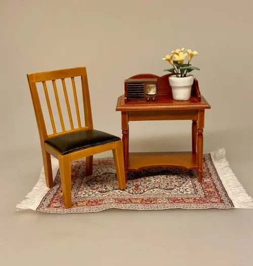 Miniature Stol Lys med Lædersæde, design, arkitekt, tegnet, dansk, 1960s, 1950s, 1:12, mini, miniature, møbler, dukkehus, dukkehudting, tilbehør,