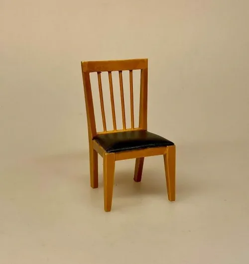 Miniature Stol Lys med Lædersæde, design, arkitekt, tegnet, dansk, 1960s, 1950s, 1:12, mini, miniature, møbler, dukkehus, dukkehudting, tilbehør,