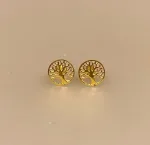 Ørestikkere Guld Rundt Livstræ, livstræet, livets træ, yggdrasil, konfirmation, symbolsk, voksen, udvikling, runde, guld, gyldne, ægte, forgyldt, sølv, guldbelagt, kvalitet, enkle, simple, stilede, stilige, elegante, billige, fine, pæne, flotte, stine a, maanesten, enamel, cph, biti, ribe