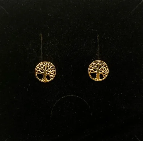 Ørestikkere Guld Rundt Livstræ, livstræet, livets træ, yggdrasil, konfirmation, symbolsk, voksen, udvikling, runde, guld, gyldne, ægte, forgyldt, sølv, guldbelagt, kvalitet, enkle, simple, stilede, stilige, elegante, billige, fine, pæne, flotte, stine a, maanesten, enamel, cph, biti, ribe