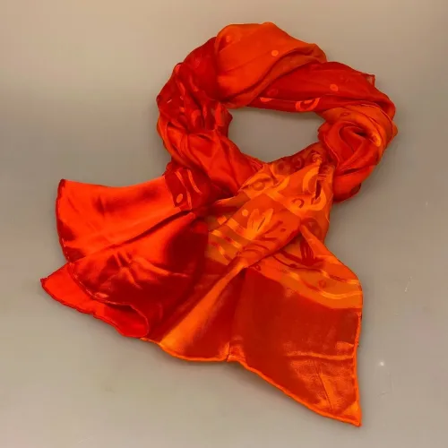 Silkesatin Tørklæde Reliefmønster - Koralrød Orange, bobler, Silkesatin Tørklæde Reliefmønster - Koralrød Beige, rød, natur, satin, ausbrenner, brændt, ætset, mønster, relief, specielt, særligt, flot, yndigt, frisk, grøn, silke, smukt, fed, blank, biti, ribe, unikt, unika