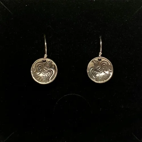 Vikinge Øreringe i Sølv - Odins Ravne Hugin og Munin, skålformede, tegninger, fugle, hugin, munin, ravne, odin, nyheder, information, journalist, viden, aser, nordiske, guder, mytologi, historiske, museumssmykker, kopi, ægte, ren, sterling, sølv, øreringe, runde, specielle, engle, fine, gave, symbosk, biti, ribe, 06-286-35