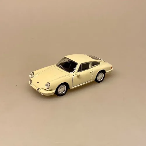 Modelbil Porsche 911 - Creme, cremefarvet, flødefarvet, hvid, olde timer, 1965, modelbil, rød porche, lille bil, legetøj, legetøjsbil, model, biti, ribe, racerbil, kørekort, gave, symbolsk