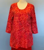 Batikbluse 007 A-facon Bomuld Jersey - Flower Rød S - Billede 2