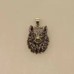 Vikingevedhæng i Sølv - Fenris Ulvehoved med Pels, stor, stolt, gråben, ulvepels, pels, fenrisulven, Vikingevedhæng i sølv - Ulvehoved - Fenris