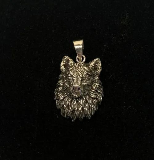 Vikingevedhæng i Sølv - Fenris Ulvehoved med Pels - Billede 6