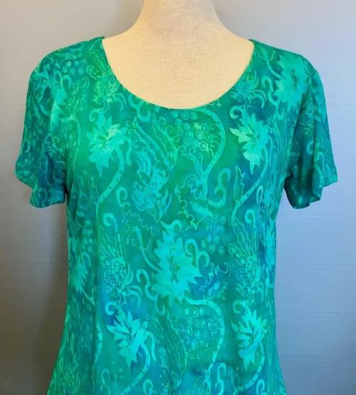 Batik T-shirt Kort Ærme Jersey - Bino Grøn, t-shirt, kort, moderat, klædelig, figur, timeglas, taljeret, blød, holdbar, kvalitet, batik, batikfarvet, tryk, farver, grønne, turkis, flot, lækker, speciel, biti, ribe