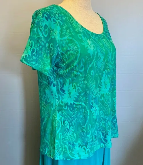 Batik T-shirt Kort Ærme Jersey - Bino Grøn, t-shirt, kort, moderat, klædelig, figur, timeglas, taljeret, blød, holdbar, kvalitet, batik, batikfarvet, tryk, farver, grønne, turkis, flot, lækker, speciel, biti, ribe