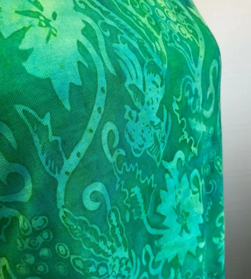 Batik T-shirt Kort Ærme Jersey - Bino Grøn, t-shirt, kort, moderat, klædelig, figur, timeglas, taljeret, blød, holdbar, kvalitet, batik, batikfarvet, tryk, farver, grønne, turkis, flot, lækker, speciel, biti, ribe