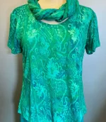 Batik T-shirt Kort Ærme Jersey - Bino Grøn, t-shirt, kort, moderat, klædelig, figur, timeglas, taljeret, blød, holdbar, kvalitet, batik, batikfarvet, tryk, farver, grønne, turkis, flot, lækker, speciel, biti, ribe