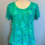 Batik T-shirt Kort Ærme Jersey - Bino Grøn, t-shirt, kort, moderat, klædelig, figur, timeglas, taljeret, blød, holdbar, kvalitet, batik, batikfarvet, tryk, farver, grønne, turkis, flot, lækker, speciel, biti, ribe