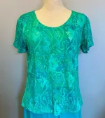 Batik T-shirt Kort Ærme Jersey - Bino Grøn, t-shirt, kort, moderat, klædelig, figur, timeglas, taljeret, blød, holdbar, kvalitet, batik, batikfarvet, tryk, farver, grønne, turkis, flot, lækker, speciel, biti, ribe