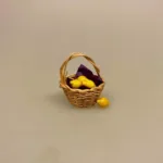 Kun En af hver - Miniature Kurv med Citroner, frugt, citrus, citrusfrugt, grønt, vegetar, veganer, dukkehus, ting, til, sættekasse, sangskjuler, sang, tale, symbolsk, gave, dukkehusting, dukkehustilbehør, nisser, nissebo, nissedør, kigkasse, biti, ribe