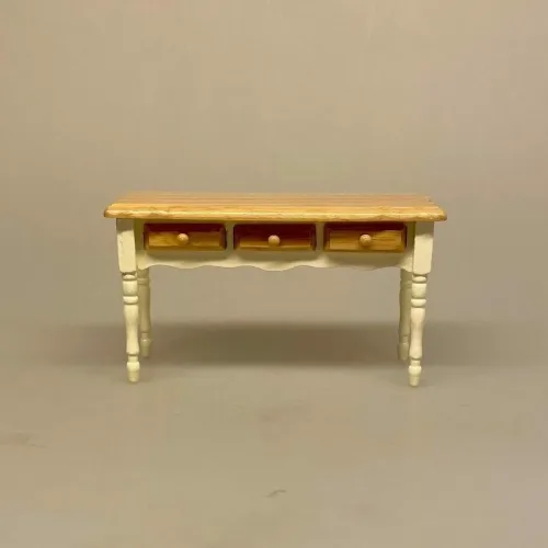 Miniature Køkkenbord - Creme Natur, køkken, bord, skuffer, bagebord, bagning, køkkenmøbler, dukkehus, ting til, tilbehør, dukkehusmøbler, dukkemøbler, miniaturer, miniature, 1:12, nisser, nissebo, nissehus, nissedør, jul, julekalender, symbolsk, gave, bagedyst, biti, ribe