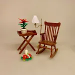 Miniature Potte med Rød Julestjerne, Miniature Bakkebord Valnød, bakke, bord, sidebord, lampebord, 1:12, mini, miniature, møbler, dukkehus, til, ting, tilbehør, nisser, nissedør, nissehus, nissebo, dukkehusting, dukkemøbler, dukkehustilbehør, interiør, biti, ribe