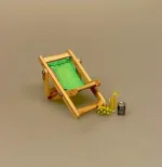 Miniature Liggestol Lille Grøn, lysegrøn, mørkegrøn, , ensfarvet, strandstol, solstol, sol, strand, sjov, miniature, 1:12, lillebitte, sangskjuler, symbolsk, gave, gavekort, gaveide, otium, efterløn, solferie, bryllupsrejse, dase, ferie, charter, rejse, pension, biti, ribe, dukkehus, dukkehustilbehør, dukkehusting, nisser, nissetilbehør,