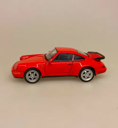 Modelbil Porsche 964 Turbo- Rød, racerrød, turbo, hæk, spoiler, GT 964, 1965, modelbil, rød porche, lille bil, legetøj, legetøjsbil, model, biti, ribe, racerbil, kørekort, gave, symbolsk