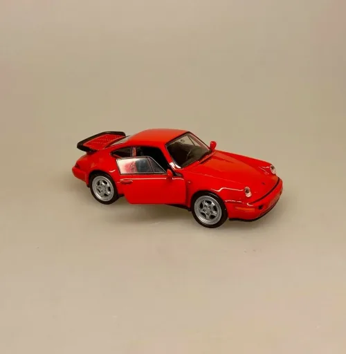 Modelbil Porsche 964 Turbo- Rød, racerrød, turbo, hæk, spoiler, GT 964, 1965, modelbil, rød porche, lille bil, legetøj, legetøjsbil, model, biti, ribe, racerbil, kørekort, gave, symbolsk