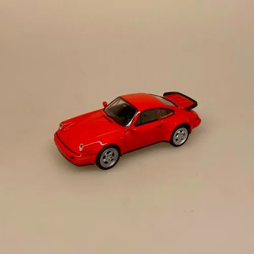 Modelbil Porsche 964 Turbo- Rød, racerrød, turbo, hæk, spoiler, GT 964, 1965, modelbil, rød porche, lille bil, legetøj, legetøjsbil, model, biti, ribe, racerbil, kørekort, gave, symbolsk