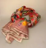 Silketørklæde Pongé 2209 XL - Blomster, blomsterprint, blomstret, mønster, tryk, silketryk, silkeprint, siketørklæde, stort, let, lækkert, luksus, feminint, smukt, yndigt, stola, sjal, festligt, tilbehør, biti, ribe, ren, ægte, glat