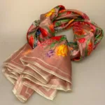 Silketørklæde Pongé 2209 XL - Blomster, blomsterprint, blomstret, mønster, tryk, silketryk, silkeprint, siketørklæde, stort, let, lækkert, luksus, feminint, smukt, yndigt, stola, sjal, festligt, tilbehør, biti, ribe, ren, ægte, glat