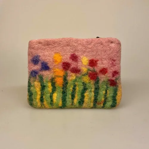 Pung i Filtet Uld - Blomstereng Rosa, lyserød,