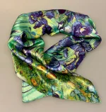 Silketørklæde Bandana Iris, van gogh, vincent, art, kunst, kunstnerisk, maler, maleri, silke, ægte, ren, 100%, lille, kvadratisk, smart, firkantet, i halsen, bandana, bandeau, på taske, i håret, chic, paris, elegant, silketørklæde, gave, gaveide, biti, ribe