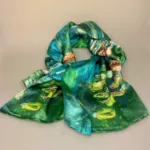 Silketørklæde Satin XL - Monet Åkander, claude monet, kunst, maler, kunsttryk, kunstnerisk, motiv, åkander, nympheas, blomter, waterlilys, fransk, smukt, eksklusivt, elegant, luksuriøst, ren, fed, silke, ægte, silkesatin, håndrullede kanter, elegant, sporty, stort, aflangt, blankt, feminint, biti, ribe, silkestola, silketørklæde, silkesjal