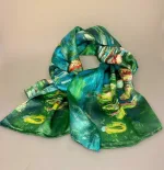 Silketørklæde Satin XL - Monet Åkander, claude monet, kunst, maler, kunsttryk, kunstnerisk, motiv, åkander, nympheas, blomter, waterlilys, fransk, smukt, eksklusivt, elegant, luksuriøst, ren, fed, silke, ægte, silkesatin, håndrullede kanter, elegant, sporty, stort, aflangt, blankt, feminint, biti, ribe, silkestola, silketørklæde, silkesjal