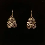 Bronze Ørehængere - Knude af Fabeldyr, slange, evighed, evigheden, midgårdsormen, hængeøreringe, kobber, gyldne, ægte, bronze, udvikling, amuletter, lykke, styrke, vikingesmykker, guld, ægte, ren, museumssmykker, specielle, smukke, med, betydning, gave, gaveide, hamskifte, knuder, biti, fund, kopismykker, originale