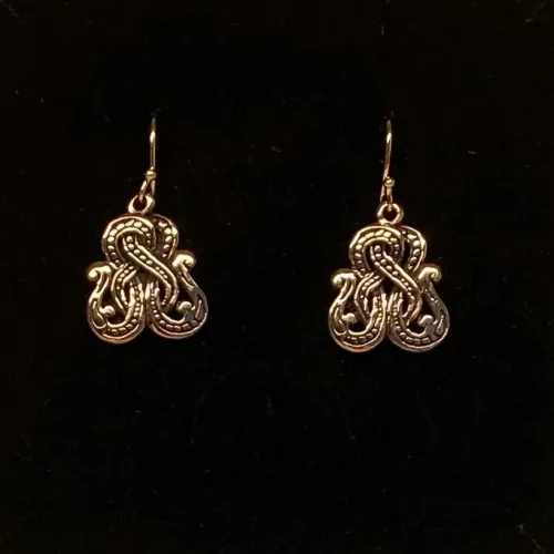 Bronze Ørehængere - Knude af Fabeldyr, slange, evighed, evigheden, midgårdsormen, hængeøreringe, kobber, gyldne, ægte, bronze, udvikling, amuletter, lykke, styrke, vikingesmykker, guld, ægte, ren, museumssmykker, specielle, smukke, med, betydning, gave, gaveide, hamskifte, knuder, biti, fund, kopismykker, originale