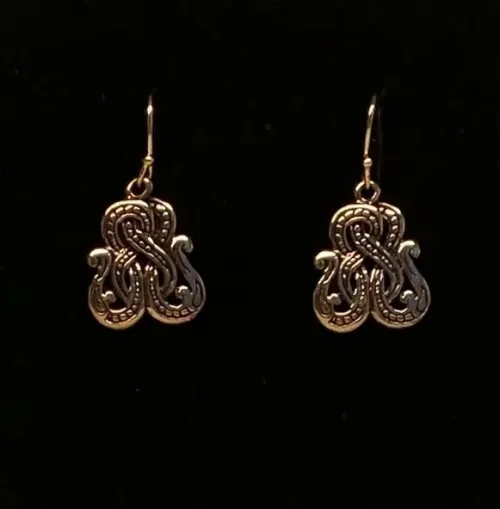 Bronze Ørehængere - Knude af Fabeldyr, slange, evighed, evigheden, midgårdsormen, hængeøreringe, kobber, gyldne, ægte, bronze, udvikling, amuletter, lykke, styrke, vikingesmykker, guld, ægte, ren, museumssmykker, specielle, smukke, med, betydning, gave, gaveide, hamskifte, knuder, biti, fund, kopismykker, originale