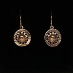 Bronze Ørehængere - Solhjul, hængeøreringe, solhjulet, vikingesmykker, vikinger, jernalder, stenalder, symbol, årets gang, livet, amulet, runde, kopismykker, museumssmykker, solvognen, månederne, ørestikker, øreringe, guld, ægte, originale, smukke, fine, gyldne, kobber,, biti, ribe