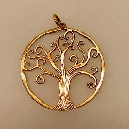 Bronze Vikingevedhæng - Livets Træ Yggdrasil Snirklede Grene, feminint, let, stort, smukt, poetisk, bronzevedhæng, livstræ, snirklet, snørklet, stort, kobber, guld, ægte, Vikinge vedhæng i bronze - Livets træ "Yggdrasil - 5-grenet" vikingevedhæng bronze livets træ yggdrasil