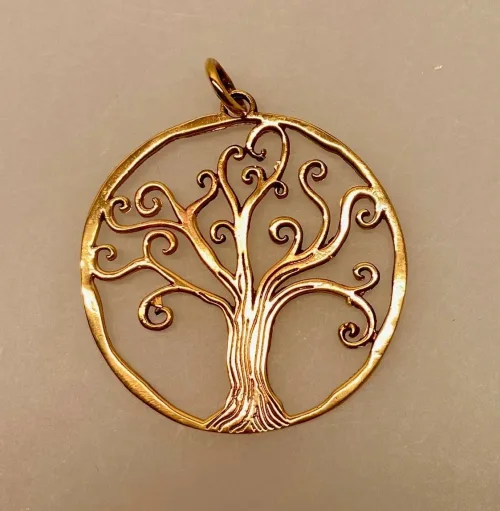 Bronze Vikingevedhæng - Livets Træ Yggdrasil Snirklede Grene, feminint, let, stort, smukt, poetisk, bronzevedhæng, livstræ, snirklet, snørklet, stort, kobber, guld, ægte, Vikinge vedhæng i bronze - Livets træ "Yggdrasil - 5-grenet" vikingevedhæng bronze livets træ yggdrasil