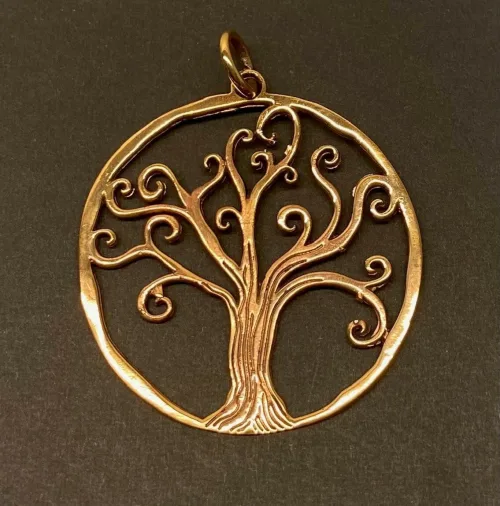 Bronze Vikingevedhæng - Livets Træ Yggdrasil Snirklede Grene, feminint, let, stort, smukt, poetisk, bronzevedhæng, livstræ, snirklet, snørklet, stort, kobber, guld, ægte, Vikinge vedhæng i bronze - Livets træ "Yggdrasil - 5-grenet" vikingevedhæng bronze livets træ yggdrasil