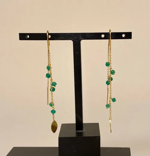 Forgyldte Ørekæder med Ægte Sten Grøn Agat - Billede 4