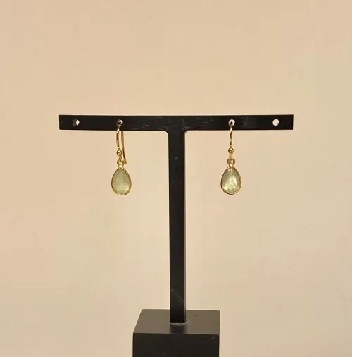 Guld Ørenringe med Facetslebet Lille Dråbe - Prehnit - Billede 2