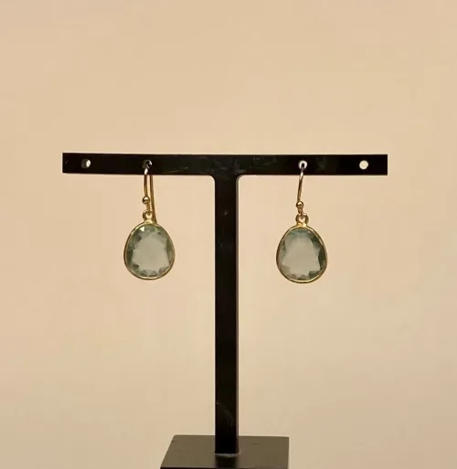 Guld Ørenringe med Oval Facetslebet - Grøn Kvarts - Billede 4