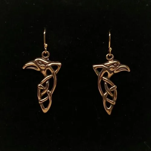 Vikingeøreringe i Bronze - Odins to Ravne Åbent Flet, gyldne, guld, kobber, hængeøreringe, ravne, hugin, munin, information, oplysning, viden, nyheder, odin, aser, museumssmykker, vikinger, vikingesmykker, ægte, sølv, øreringe, fugle, originale, fund, biti, ribe,