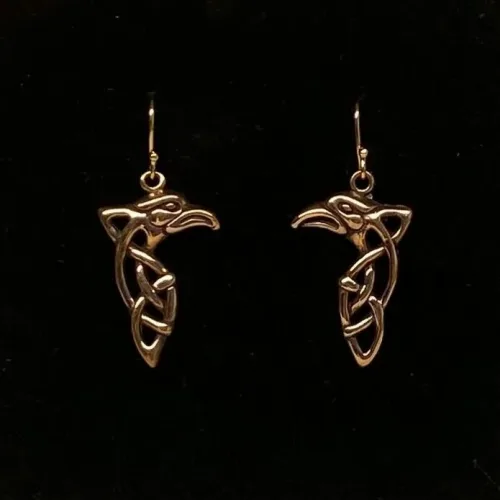 Vikingeøreringe i Bronze - Odins to Ravne Åbent Flet, gyldne, guld, kobber, hængeøreringe, ravne, hugin, munin, information, oplysning, viden, nyheder, odin, aser, museumssmykker, vikinger, vikingesmykker, ægte, sølv, øreringe, fugle, originale, fund, biti, ribe,