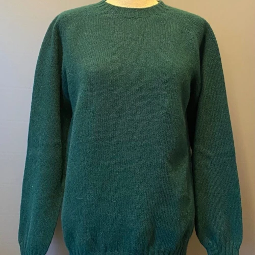 Harley of Scotland - Unisex Uld Pullover - Flaskegrøn, forest, mørkegrøn, klar, frisk, uld, ulden, strik, ren, lambswool, lammeuld, tynd, let, lækker, kvalitet, flot, klassisk, smart, til, damer, piger, mænd, sweater, pullover, trøje, lun, blød, skotsk, biti, ribe, sort sol, vadehavet,