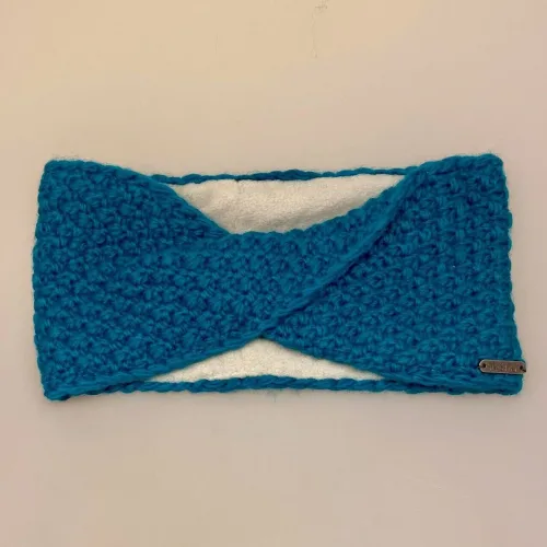 Pandebånd Uld med Foer - Birsi Turkis, birsi, headband, ørevarmer, 8771, petrol, petroleums, blå,smart, kryds, pandebånd, foret, kradser ikke, vindtæt, vindstopper, fleece, blødt, smart, feminint, farvet, fint, håndstrikket, ørevarmere, bitii, ribe, nepal,