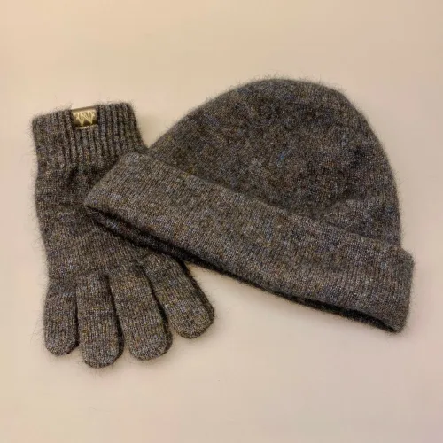 Strikkede Fingervanter Possum Brun Blå, Possum Hue Dobbelt med Opslag - Brun Blå, moraine, mix, damehue, hat, strikhue, strikhat, strikket, let, lun, varm, blød, elegant, luksus, flot, klassisk, dobbeltstrikket, smart, luksus, kvalitet, cashmere, cashmir, biti, ribe, sort sol, vadehavet, out door, accessoires, tilbehør, vinter, efterår, new zealand