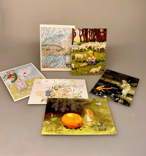 Postkort Pakke - Elsa Beskow Eventyr Sommer, forår, eventyr, tornerose, lam, får, solægget, midsommer,