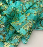Silketørklæde Pongé XL - Van Gogh Mandelblomster, almond blossom, maleri, kunstnerisk, kunsttryk, kunster, motiv, silke, ren, silkechiffon, let, stort, turkis, grønt, blomster, grene, mandeltræ, mandelgrene, stiligt, stilet, elegant, gaveide, gave, lady, kunstmotiv, kunsttørklæde, stola, festligt, tilbehør, accessoires, biti, ribe