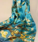 Silketørklæde Pongé XL - Van Gogh Mandelblomster, alexandra schmitz, 071947, PI 351, almond blossom, maleri, kunstnerisk, kunsttryk, kunster, motiv, silke, ren, silkechiffon, let, stort, turkis, grønt, blomster, grene, mandeltræ, mandelgrene, stiligt, stilet, elegant, gaveide, gave, lady, kunstmotiv, kunsttørklæde, stola, festligt, tilbehør, accessoires, biti, rib