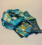 Silketørklæde Pongé XL - Van Gogh Mandelblomster, alexandra schmitz, 071947, PI 351, almond blossom, maleri, kunstnerisk, kunsttryk, kunster, motiv, silke, ren, silkechiffon, let, stort, turkis, grønt, blomster, grene, mandeltræ, mandelgrene, stiligt, stilet, elegant, gaveide, gave, lady, kunstmotiv, kunsttørklæde, stola, festligt, tilbehør, accessoires, biti, rib