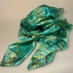 Silketørklæde Pongé XL - Van Gogh Mandelblomster, almond blossom, maleri, kunstnerisk, kunsttryk, kunster, motiv, silke, ren, silkechiffon, let, stort, turkis, grønt, blomster, grene, mandeltræ, mandelgrene, stiligt, stilet, elegant, gaveide, gave, lady, kunstmotiv, kunsttørklæde, stola, festligt, tilbehør, accessoires, biti, ribe
