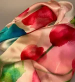 Silketørklæde Satin XL - Tulipaner, tulips, blomster, akvarel, satin, ren, silke, silketørklæde, langt, luksuriøst, lækkert, kvalitet, eksklusivt, feminint, fest, tilbehør, stola, accessoires, friske, farver, sprøde, pasteller, maleri, kunstnerisk, aflangt, biti, ribe,
